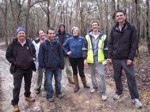 Smiles all round. The team emerges from the forest having completed the Stone Ruins section of the course.